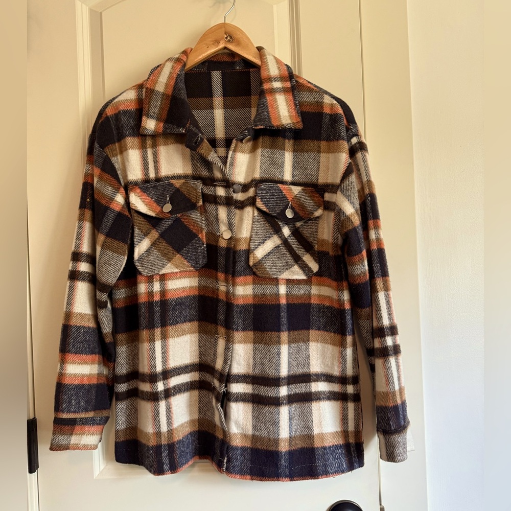 Plaid Button-Up Shirt Jacket small